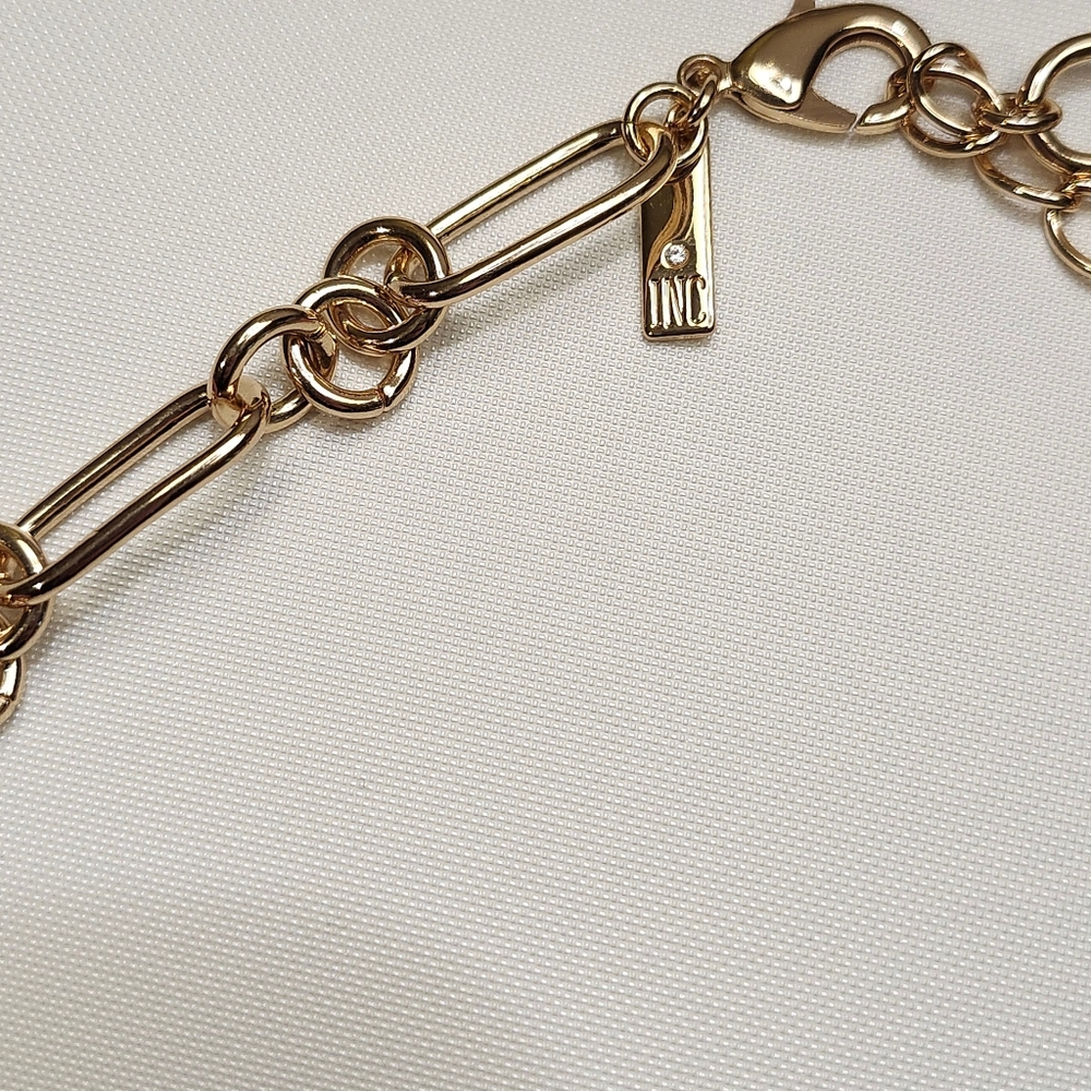 New W/Out Tags INC Gold-Tone Pave Chain Link Lariat Necklace - Picture 3 of 6